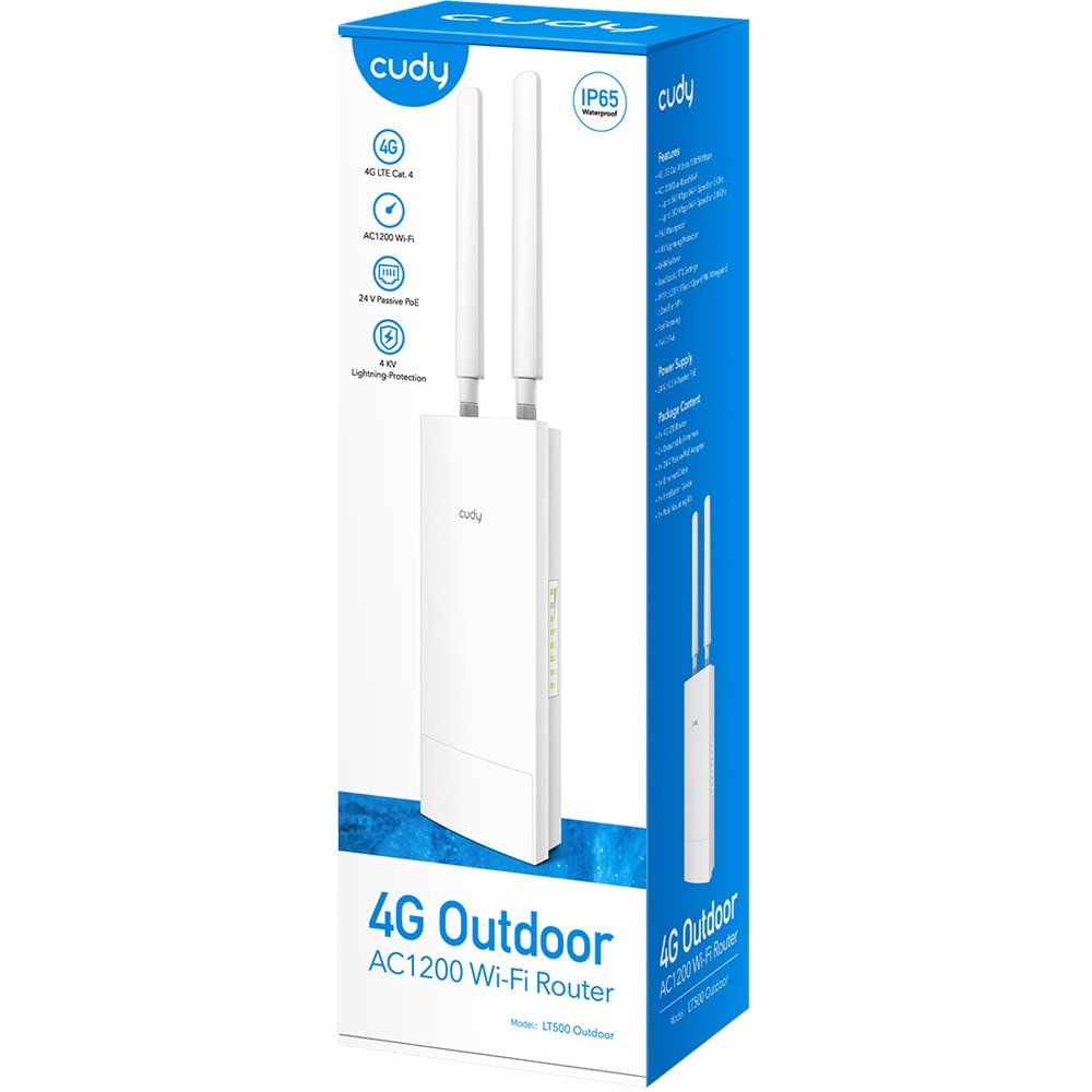 Router Wireless CUDY LT500 Outdoor AC1200, Wi-Fi 5, Dual-Band 300 + 867 Mbps, alb
