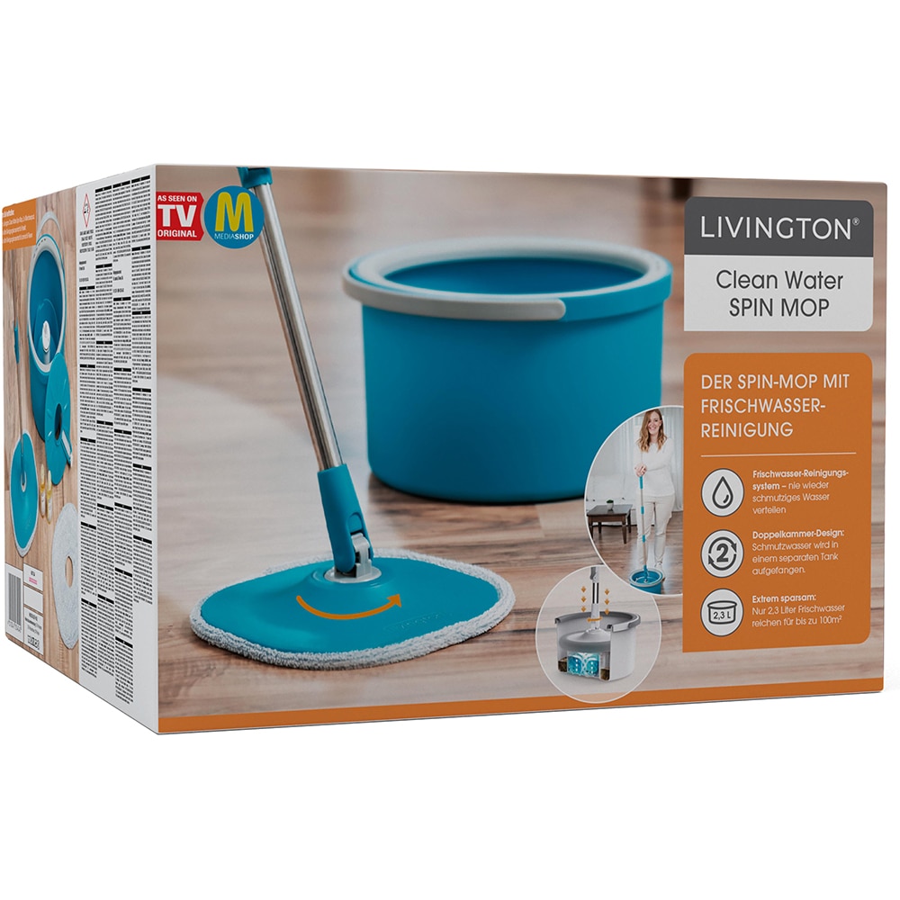 Set mop rotativ + galeata + maner MEDIASHOP Livington Clean Water, albastru