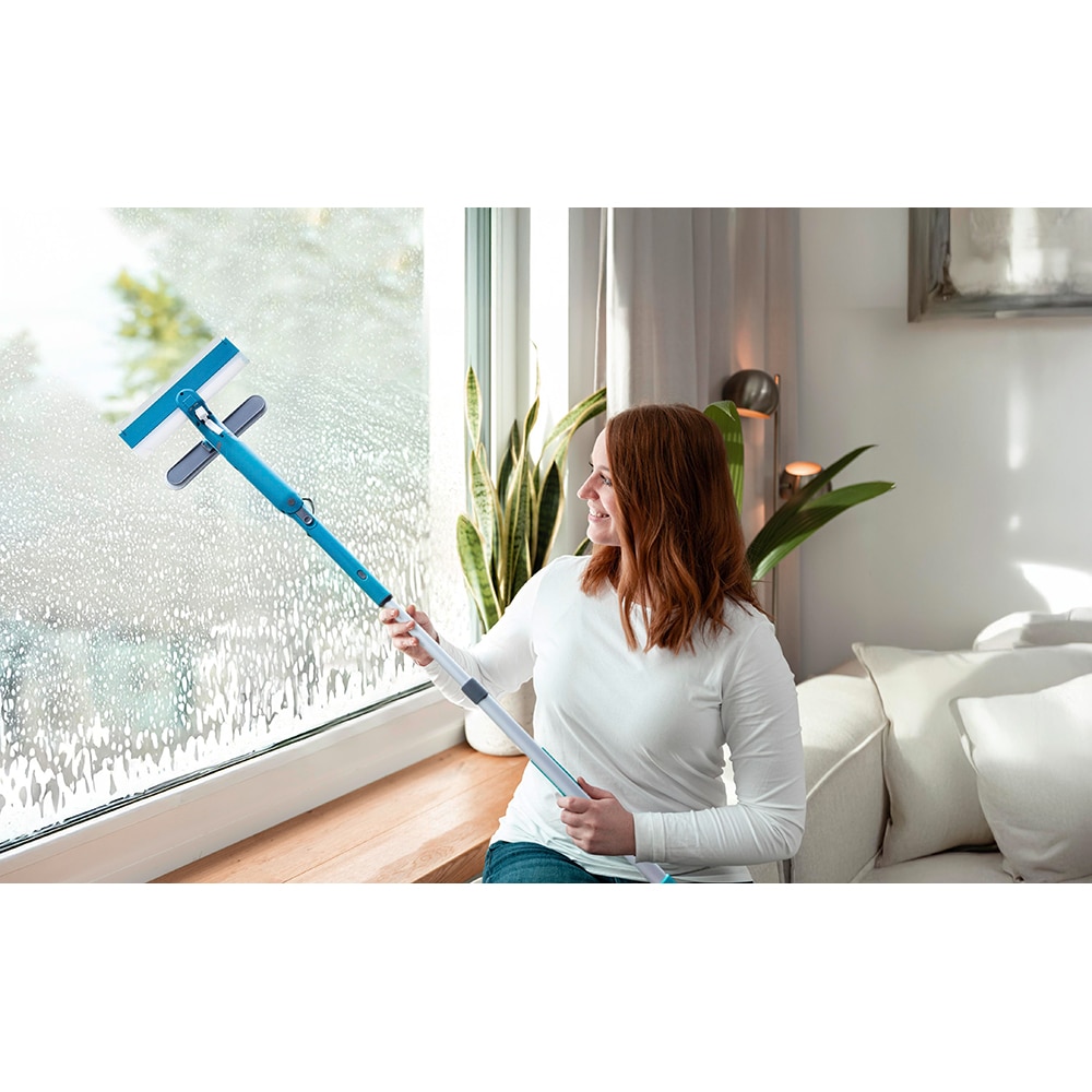Sistem de curatat geamuri 3 in 1 MEDIASHOP Livington Window Buddy, maner telescopic, 97-130 cm, albastru