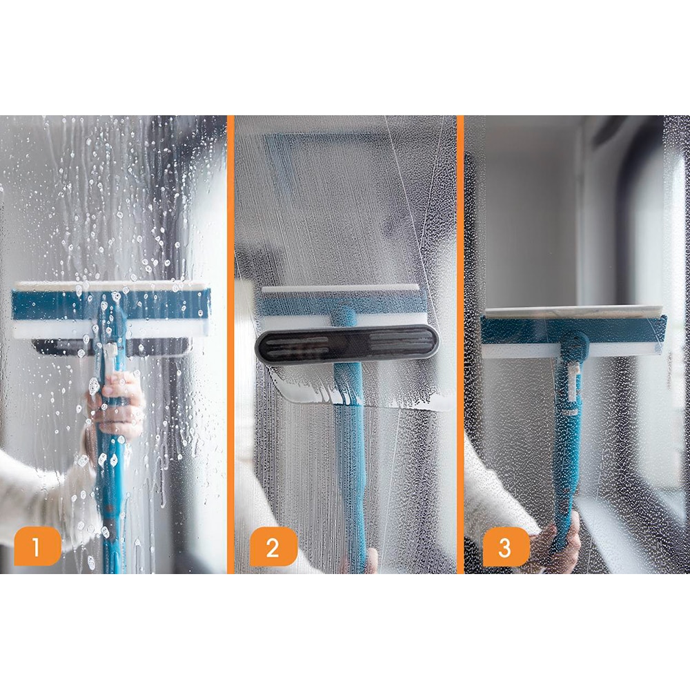 Sistem de curatat geamuri 3 in 1 MEDIASHOP Livington Window Buddy, maner telescopic, 97-130 cm, albastru