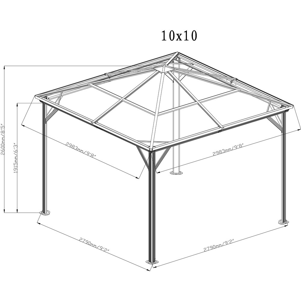 Pavilion terasa Verona, aluminiu, 298 x 260 x 298 cm, antracit