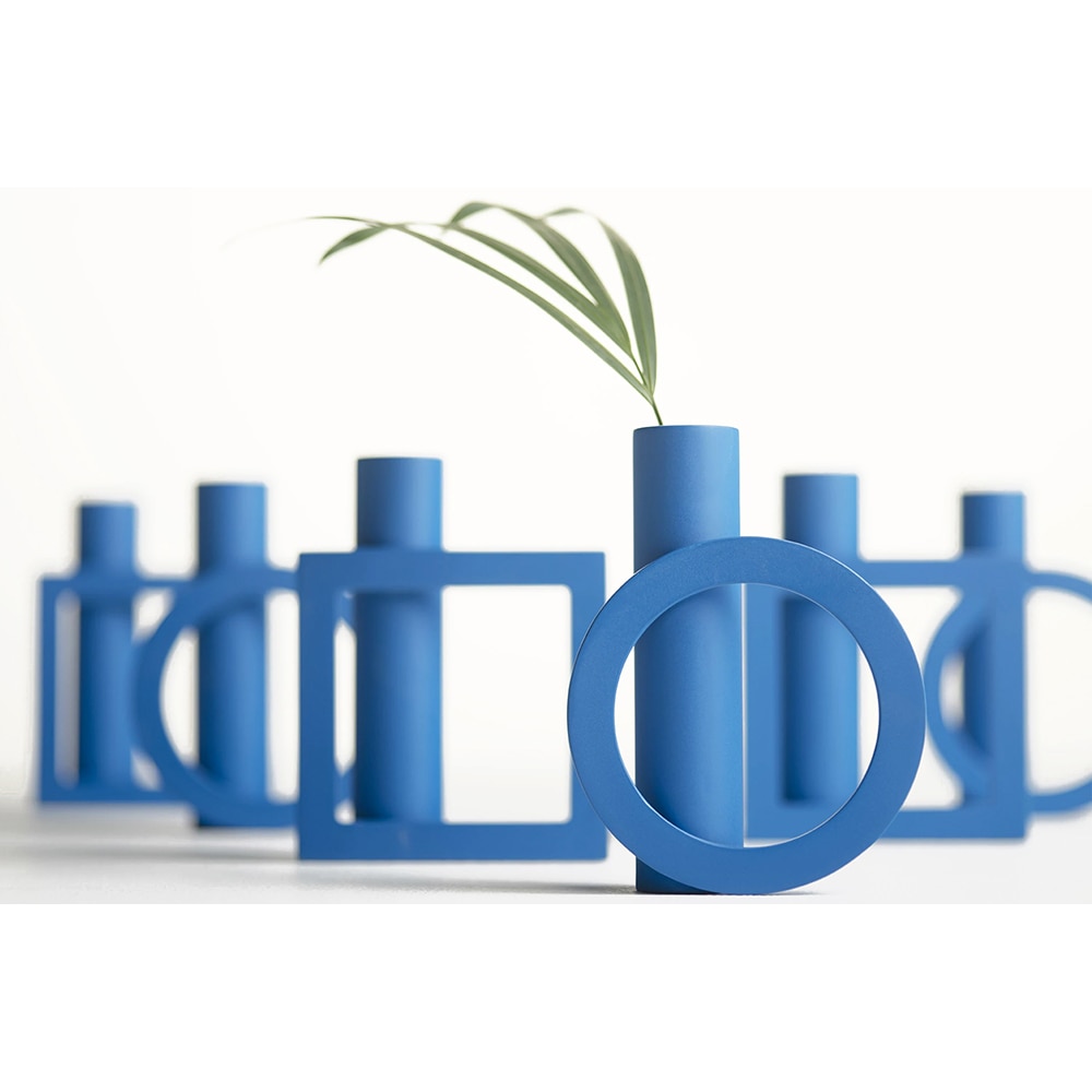 Suport lumanare Morf Circle, 13.8 x 4 x 15.2 cm, albastru