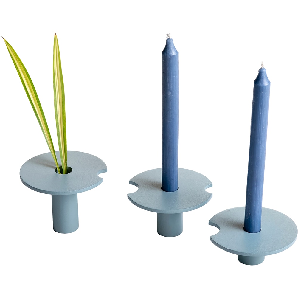 Set 3 suporturi lumanari Tres, 25.4 x 12.7 x 8.8 cm, albastru