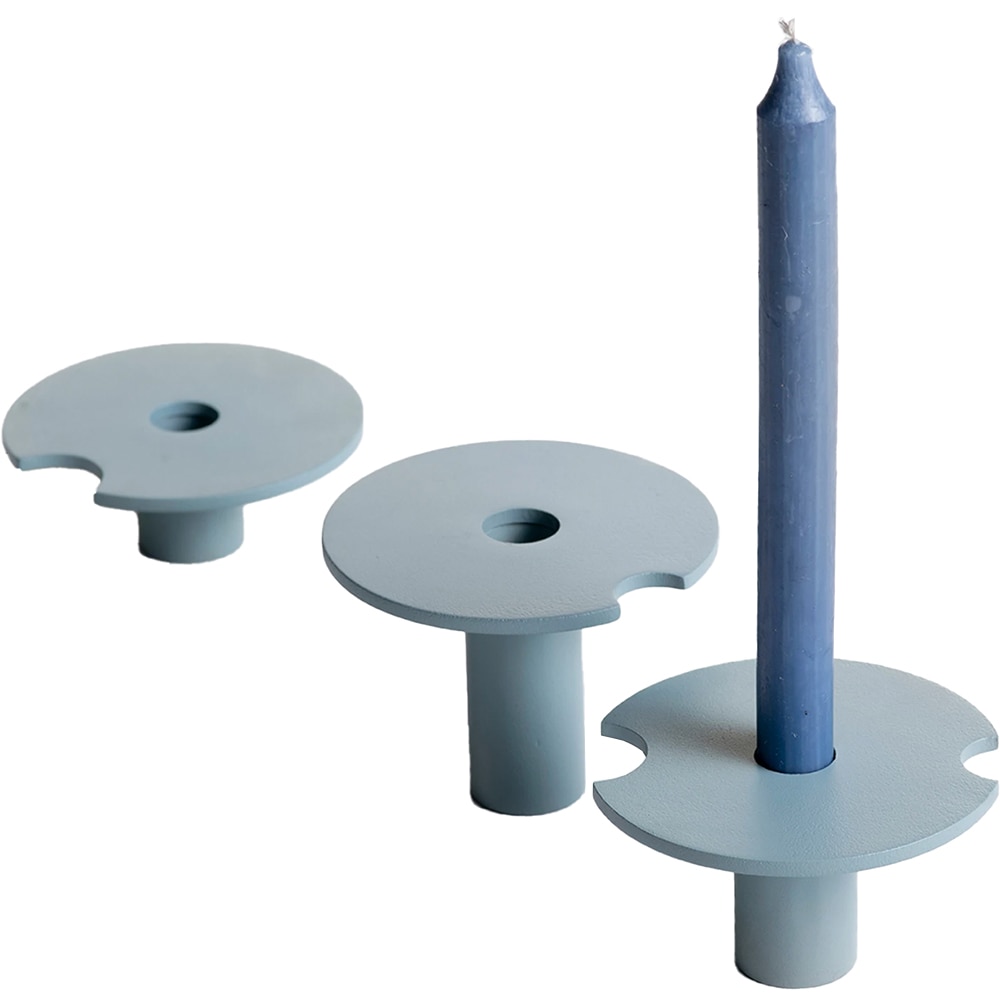 Set 3 suporturi lumanari Tres, 25.4 x 12.7 x 8.8 cm, albastru