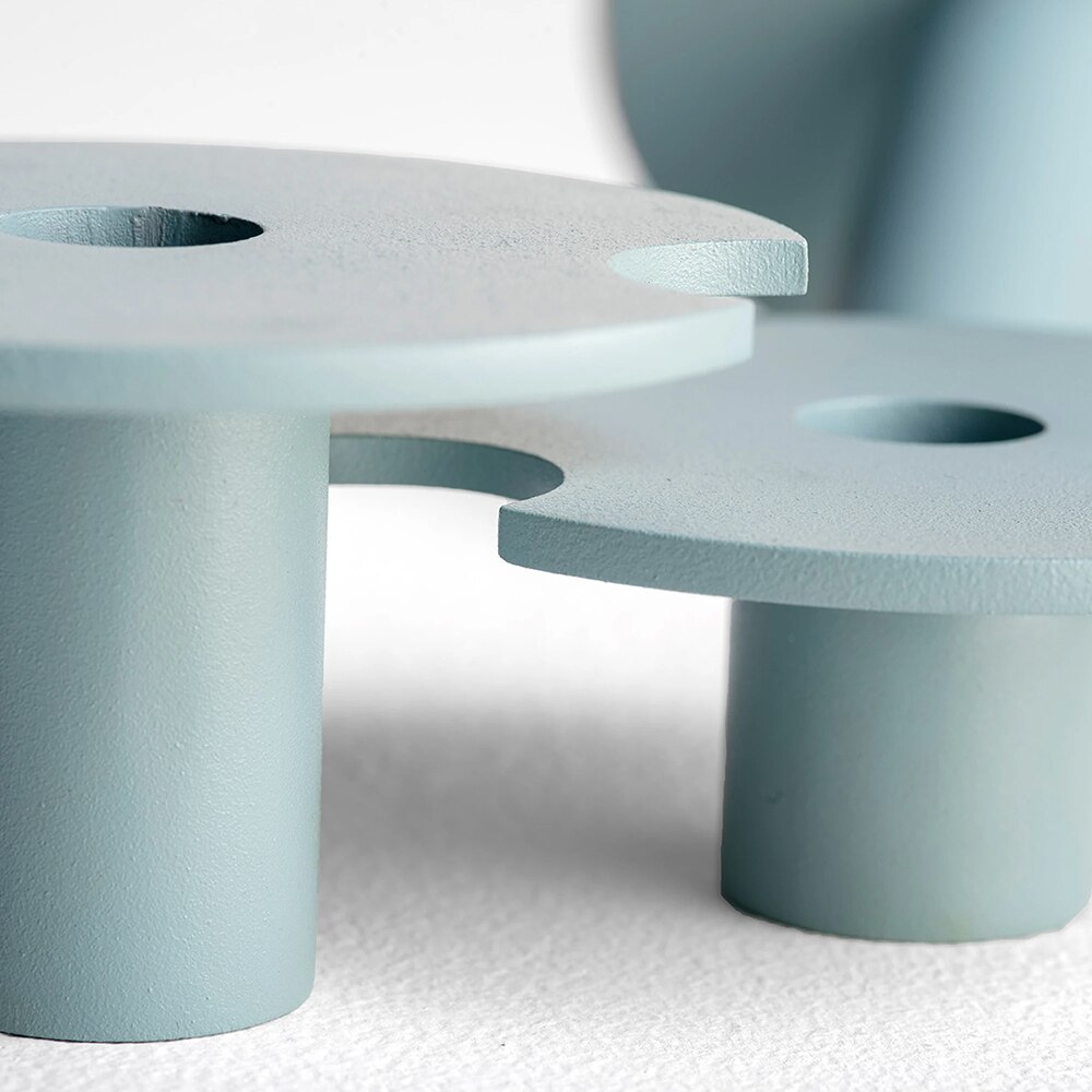 Set 3 suporturi lumanari Tres, 25.4 x 12.7 x 8.8 cm, albastru