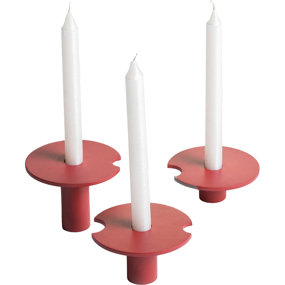 Set 3 suporturi lumanari Tres, 25.4 x 12.7 x 8.8 cm, rosu