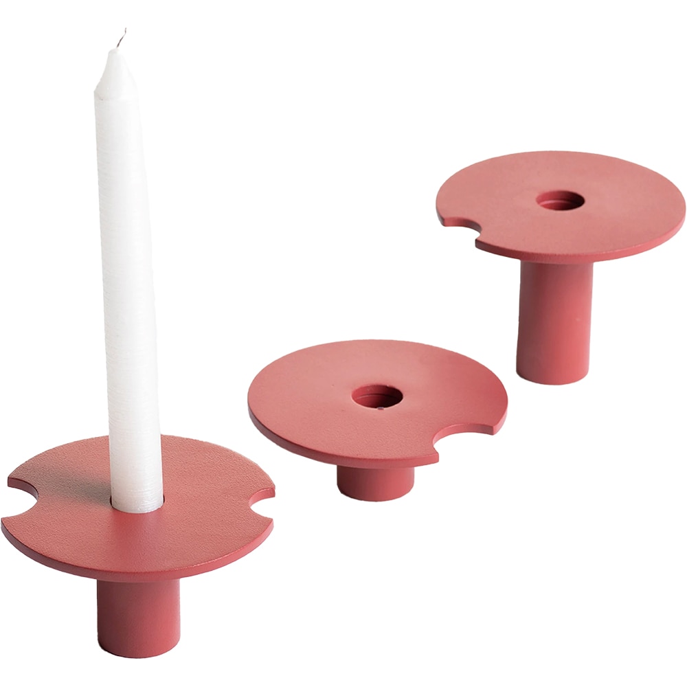 Set 3 suporturi lumanari Tres, 25.4 x 12.7 x 8.8 cm, rosu