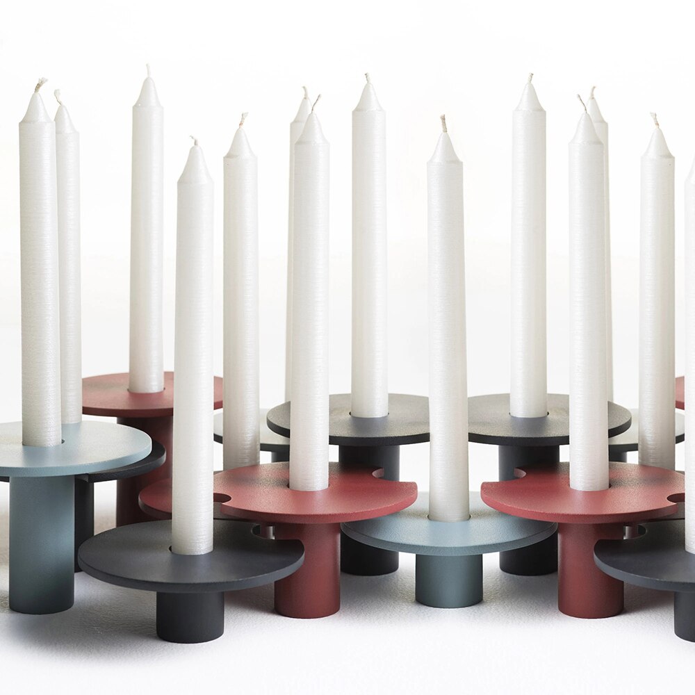 Set 3 suporturi lumanari Tres, 25.4 x 12.7 x 8.8 cm, gri antracit