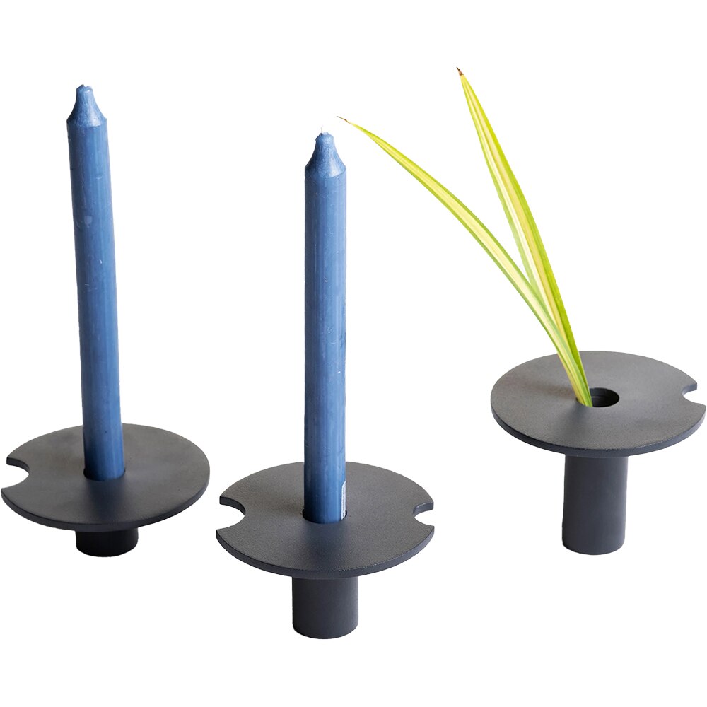 Set 3 suporturi lumanari Tres, 25.4 x 12.7 x 8.8 cm, gri antracit