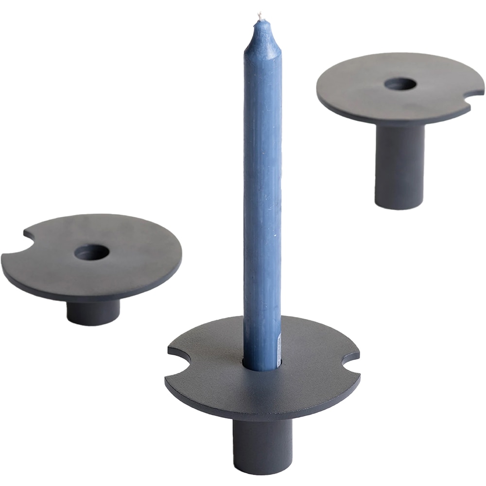 Set 3 suporturi lumanari Tres, 25.4 x 12.7 x 8.8 cm, gri antracit