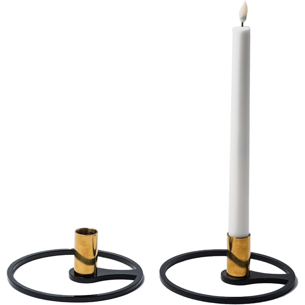 Suport lumanari Kreis, 19.6 x 4.5 x 7.1 cm, negru mat-auriu