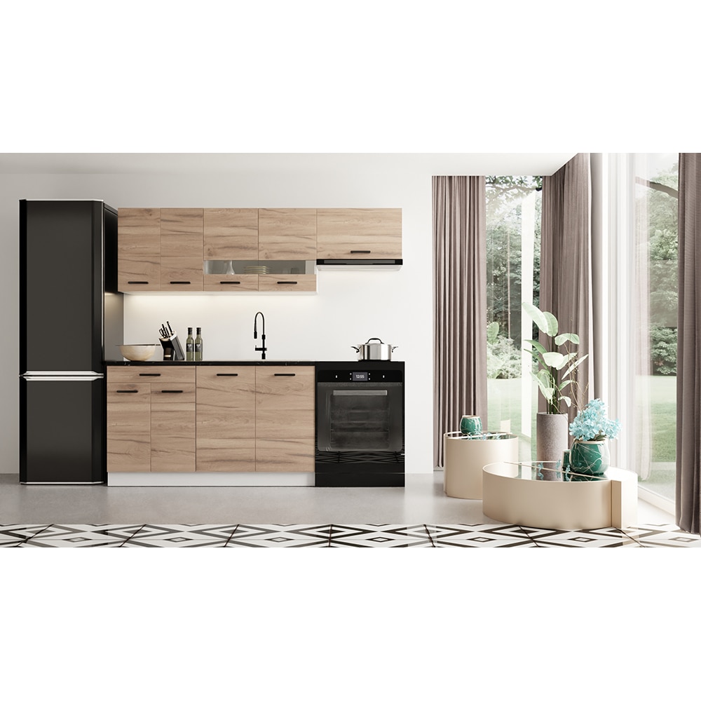 Mobila bucatarie Bueno, PAL, 6 piese, 200 x 60 x 208 cm, stejar