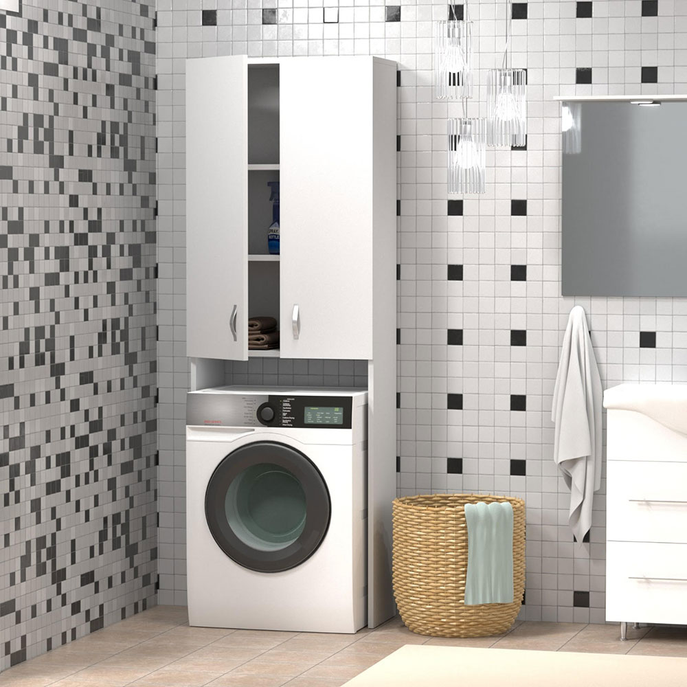 Dulap baie pentru masina de spalat Woodart, 64 x 30 x 190 cm, alb