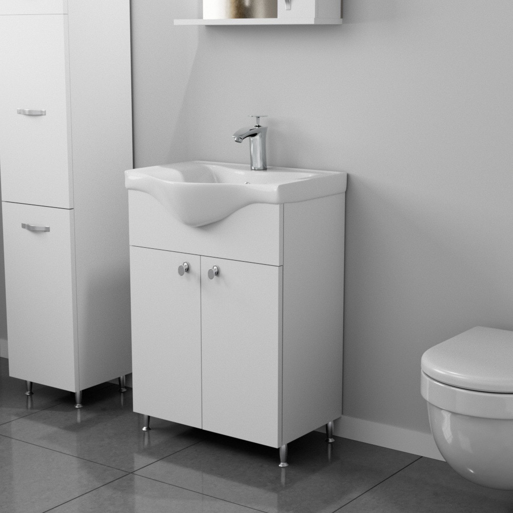 Set masca si lavoar Woodart Easy, 55 x 35 x 80 cm, alb