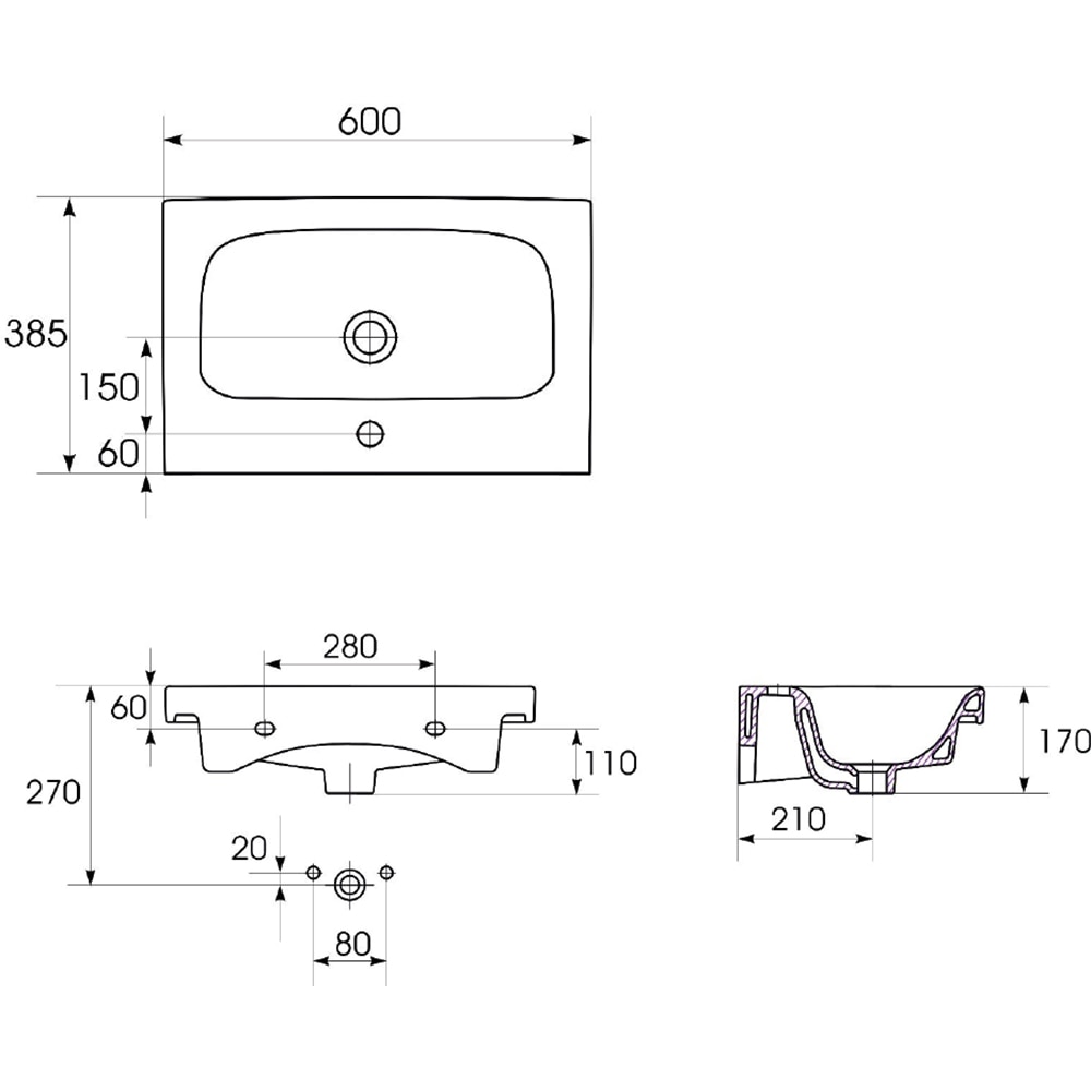 Set masca si lavoar Cersanit Moduo Slim, 60 x 37.5 x 57 cm, alb