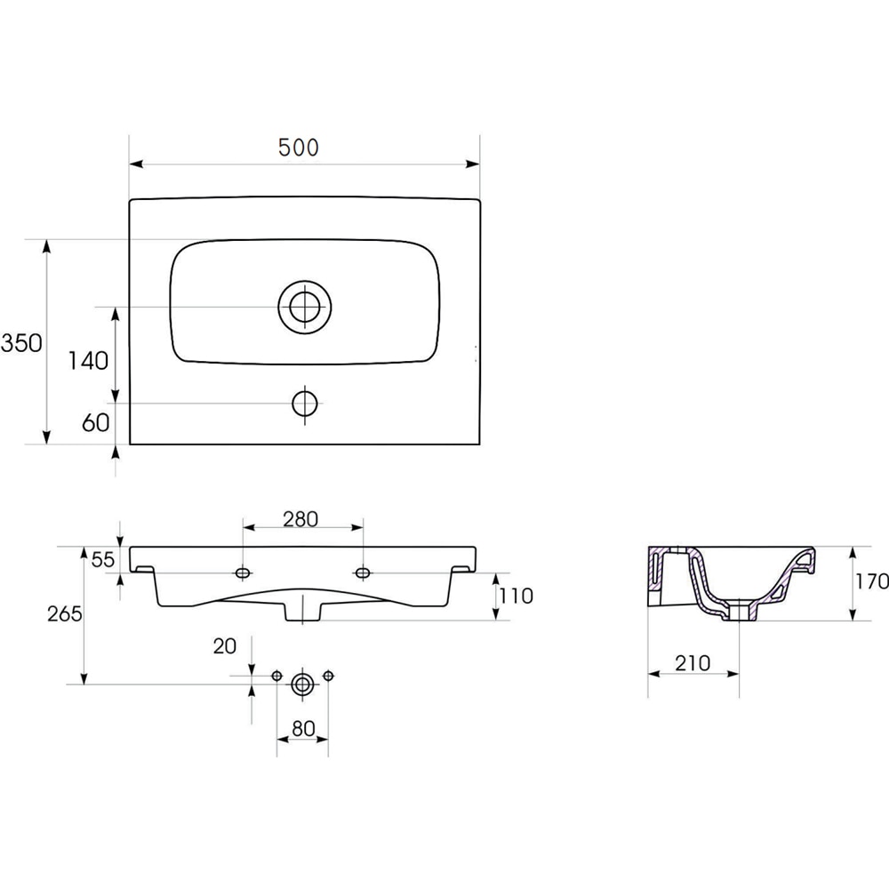 Set masca si lavoar Cersanit Moduo SLM, 49.5 x 34.5 x 62 cm, gri