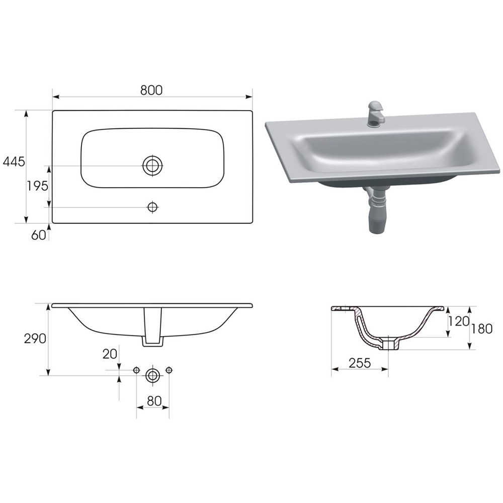 Set masca si lavoar Cersanit Moduo, 79.5 x 44.7 x 62 cm, gri