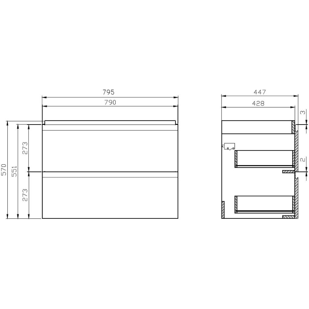 Set masca si lavoar Cersanit Moduo, 79.5 x 44.7 x 62 cm, gri