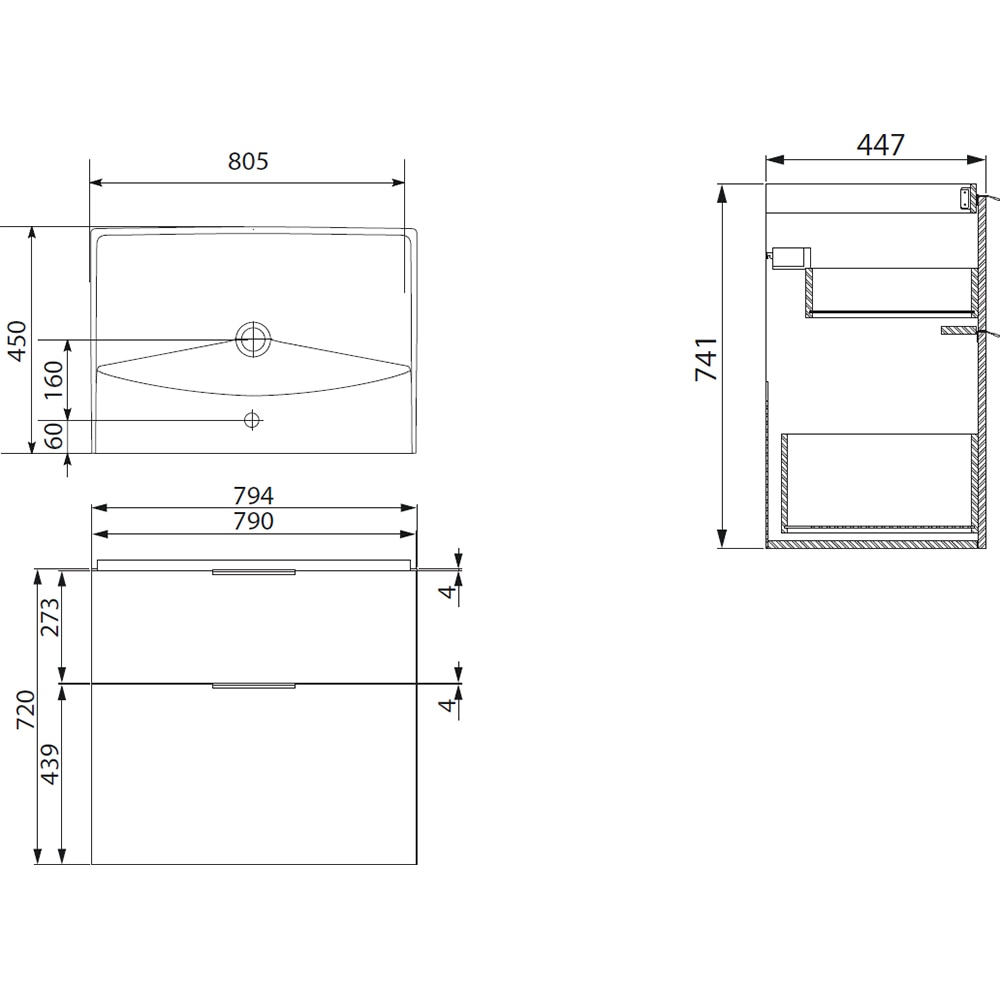 Set masca si lavoar Cersanit City, 80.5 x 45 x 77.5 cm, alb