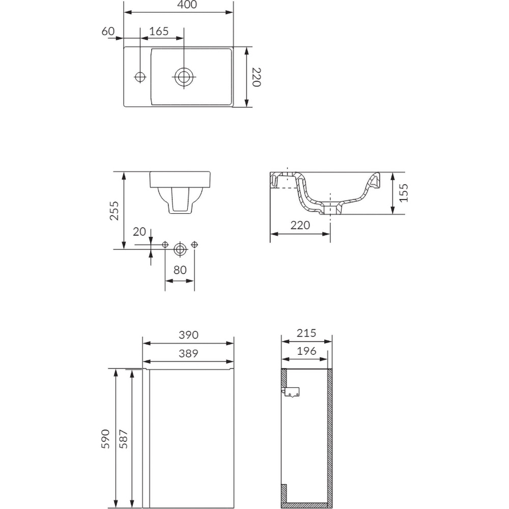 Set masca si lavoar Cersanit Moduo, 39 x 21.5 x 66 cm, antracit
