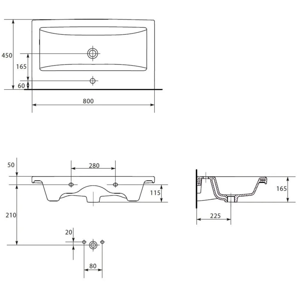 Set masca si lavoar Cersanit Tirso Casmir, 79.4 x 44.7 x 57.2 cm, bej