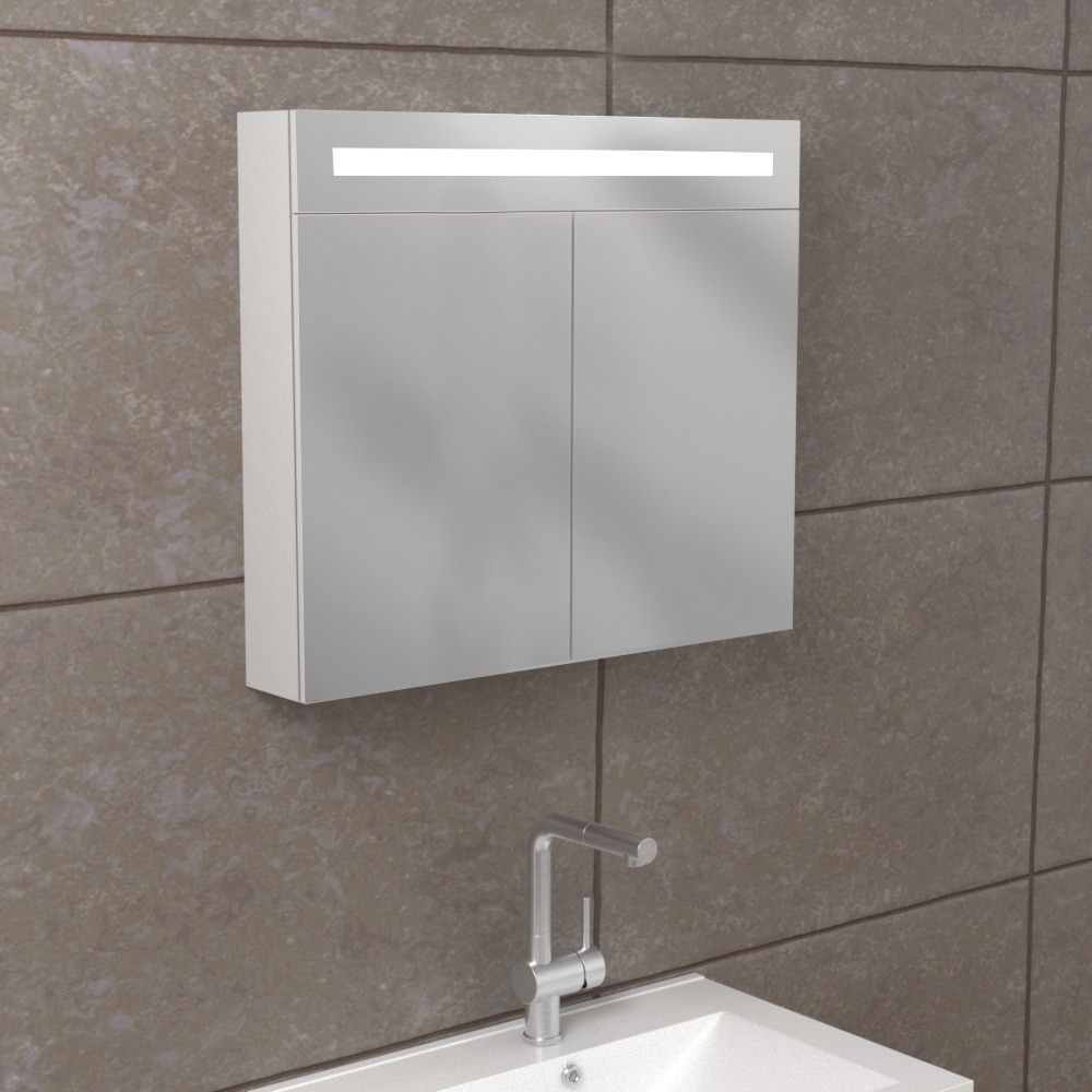 Oglinda baie Woodart Malmo, 65 x 15 x 70 cm, Iluminare LED, alb