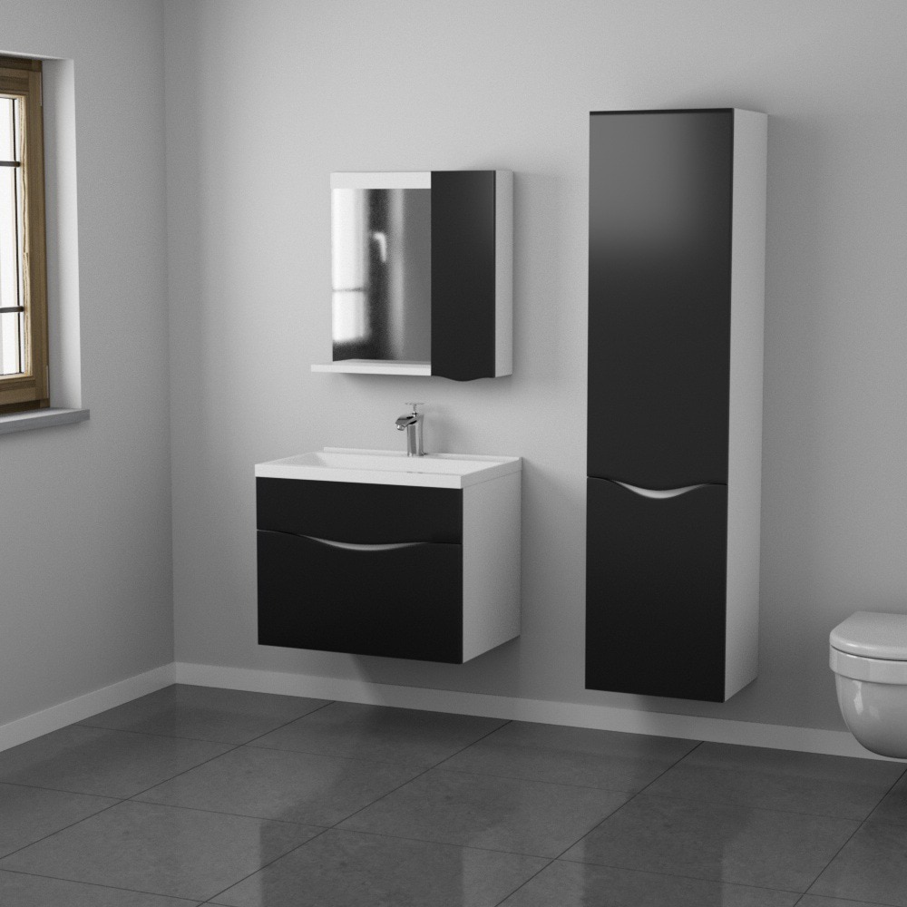 Oglinda baie cu dulap Woodart Vola, 65 x 15 x 70 cm, negru mat