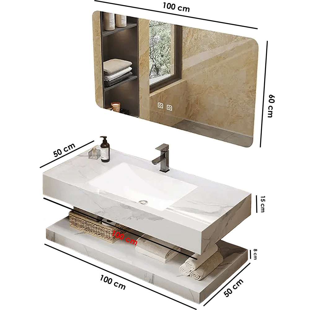 Set mobilier baie SANDONNA Lumi, 100 x 50 x 15 cm, alb