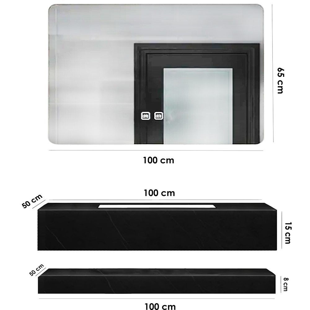 Set mobilier baie SANDONNA Lumi, 100 x 50 x 15 cm, negru