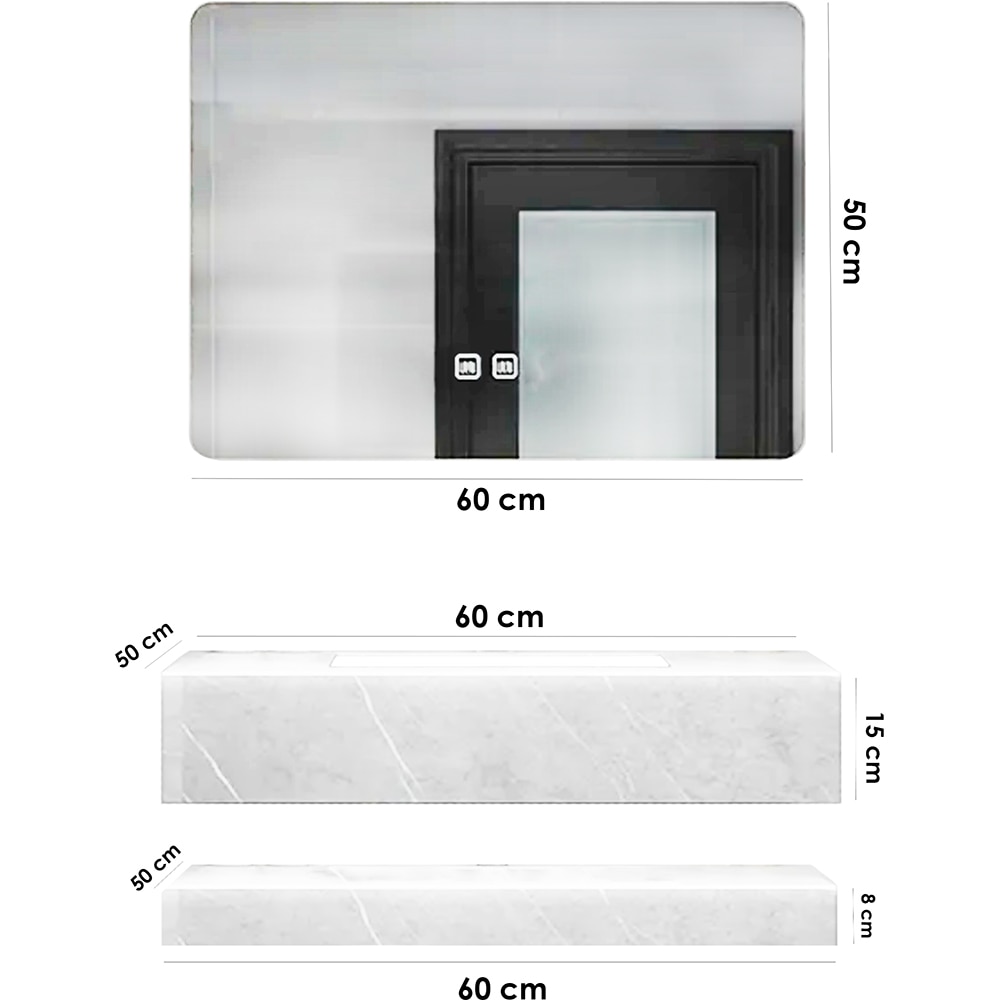 Set mobilier baie SANDONNA Lumi, 60 x 50 x 15 cm, alb