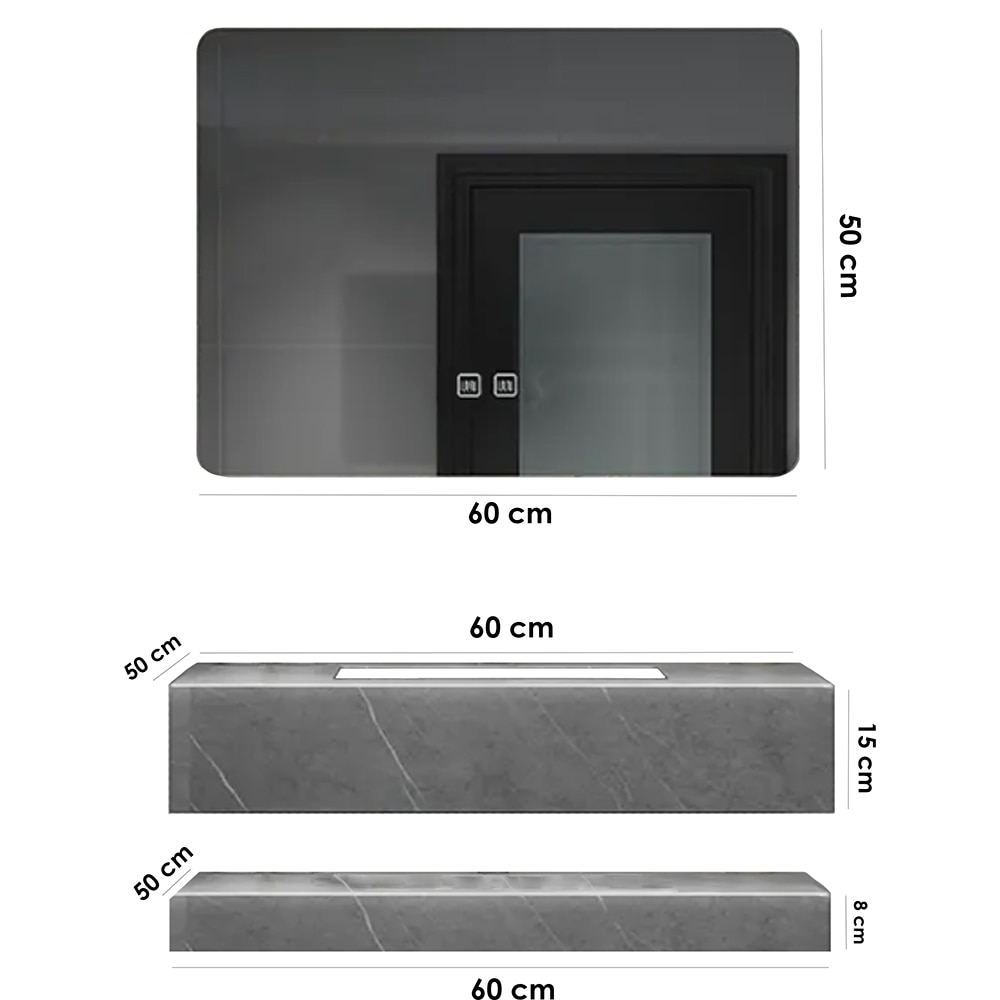 Set mobilier baie SANDONNA Lumi, 60 x 50 x 15 cm, gri