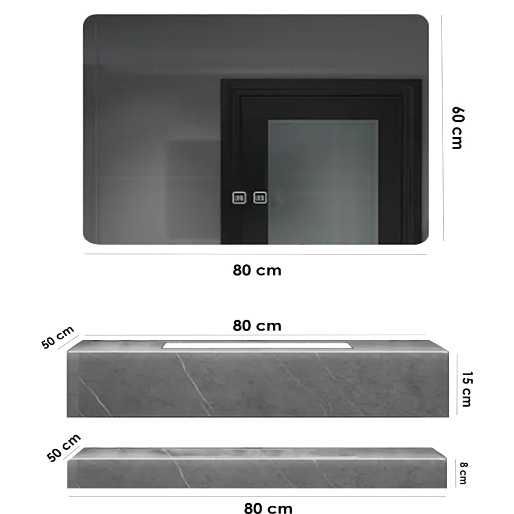 Set mobilier baie SANDONNA Lumi, 80 x 50 x 15 cm, gri