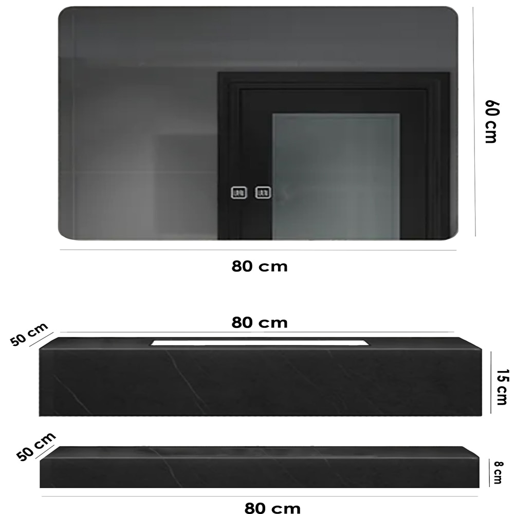 Set mobilier baie SANDONNA Lumi, 80 x 50 x 15 cm, negru