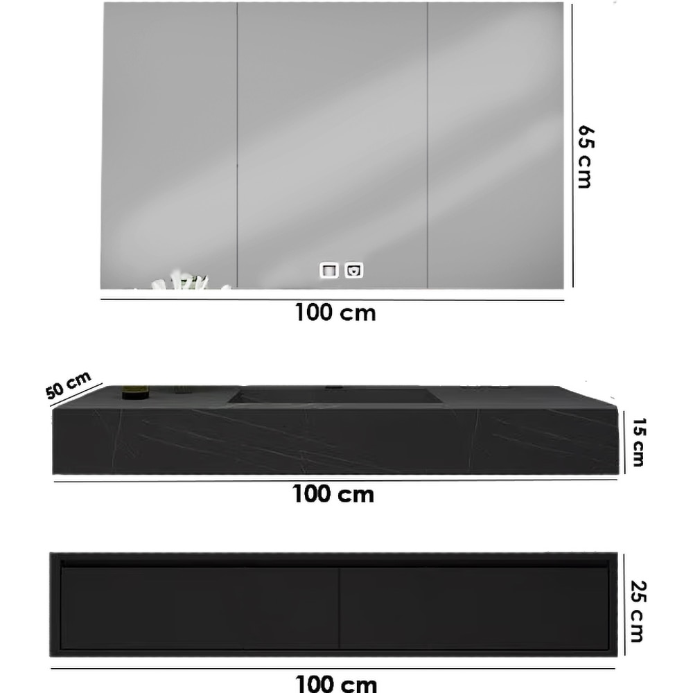 Set mobilier baie SANDONNA Nova, 100 x 50 x 15 cm, negru