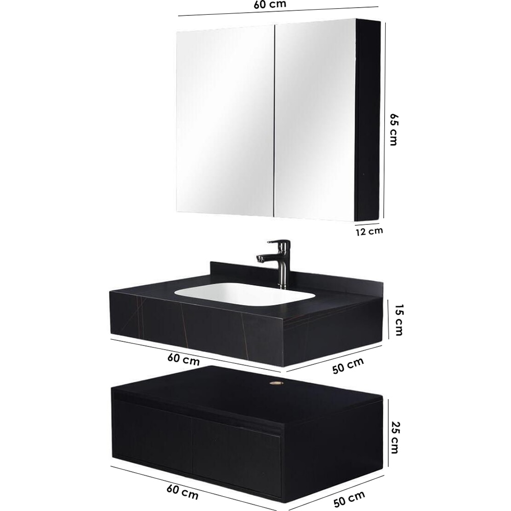 Set mobilier baie SANDONNA Nova, 60 x 50 x 15 cm, negru