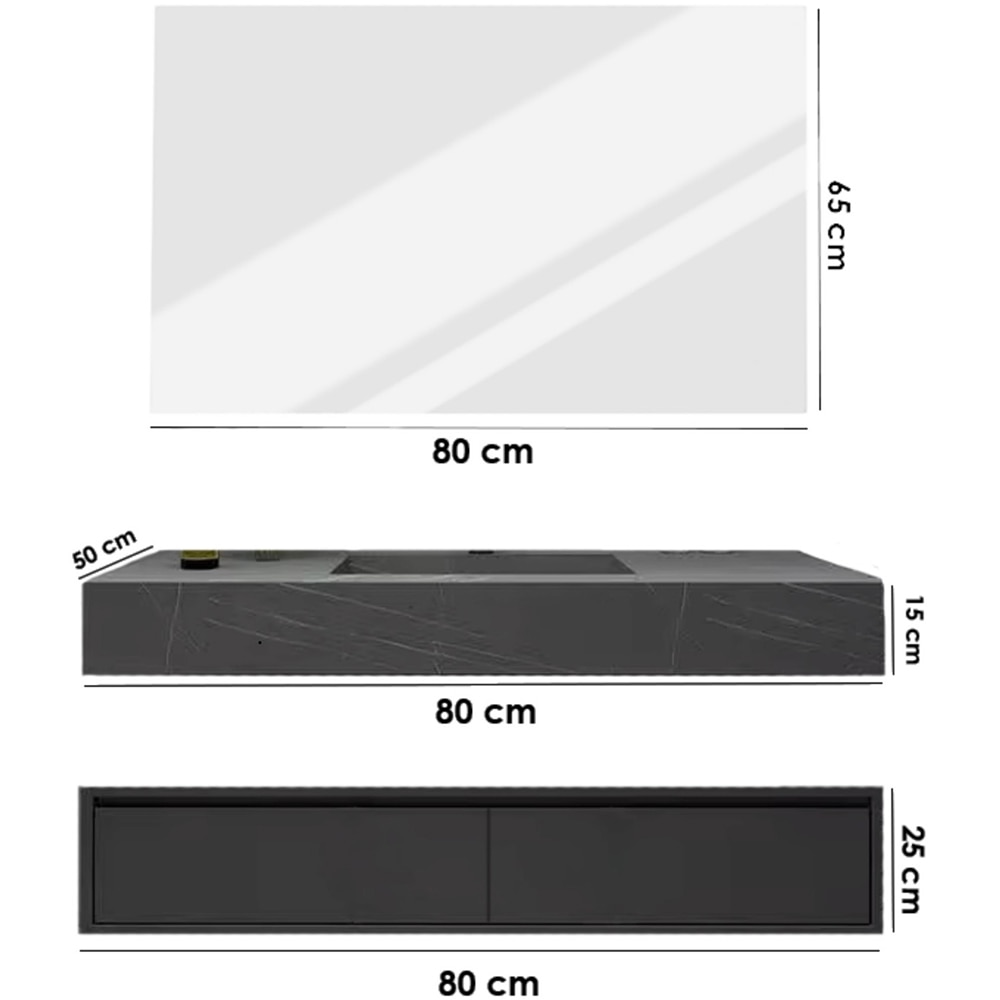 Set mobilier baie SANDONNA Nova, 80 x 50 x 15 cm, negru