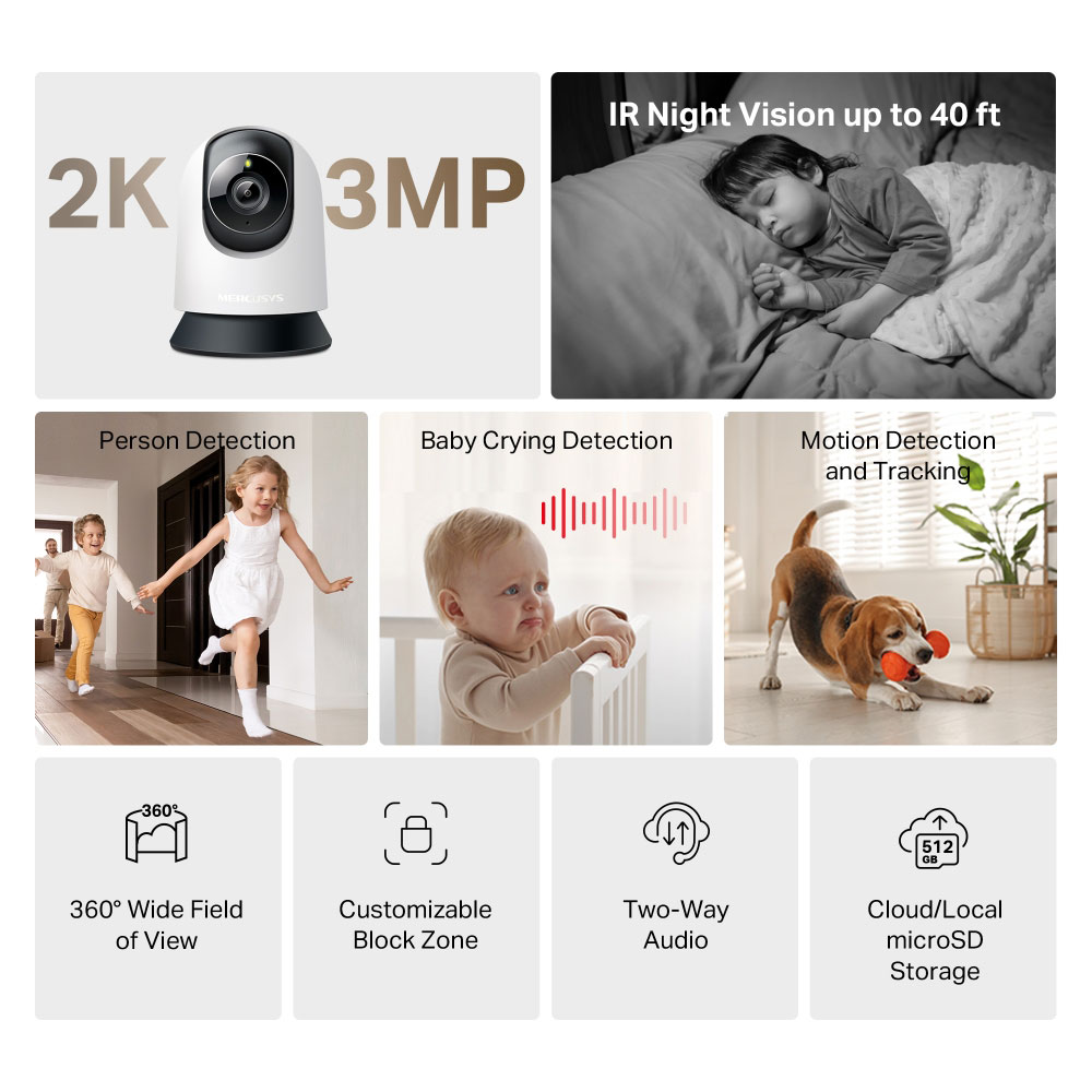 Camera IP Wireless MERCUSYS MC210, 1296p, IR, Night Vision, Alb