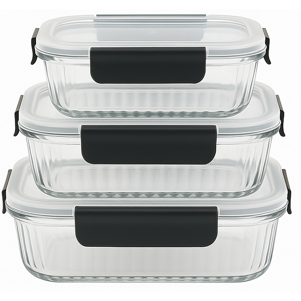 Set caserole MYRIA MC4058, 3 piese, 0.37- 1.05l, sticla, transparent