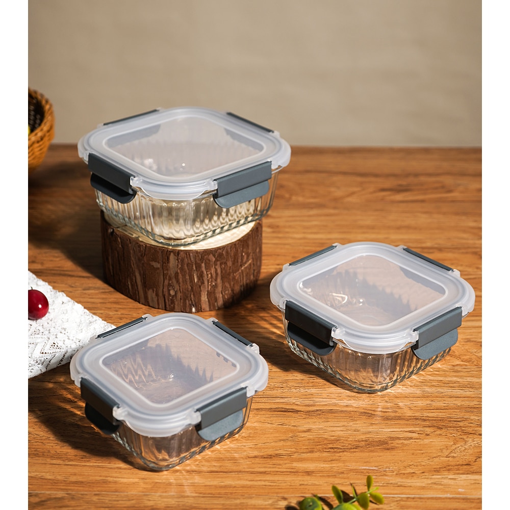 Set caserole MYRIA MC4059, 3 piese, 0.31 - 0.8l, sticla, transparent