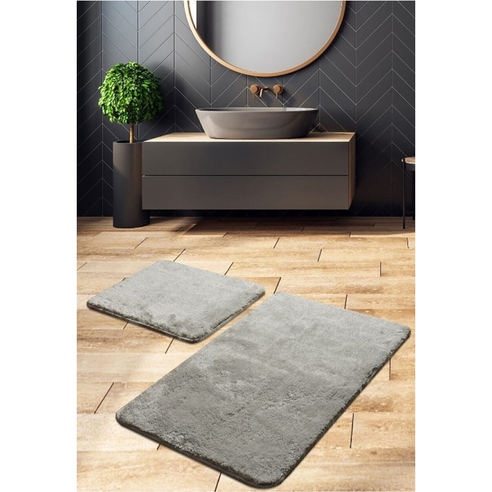 Set 2 covorase baie Modern, 50 x 80 cm, 50 x 40 cm, gri inchis