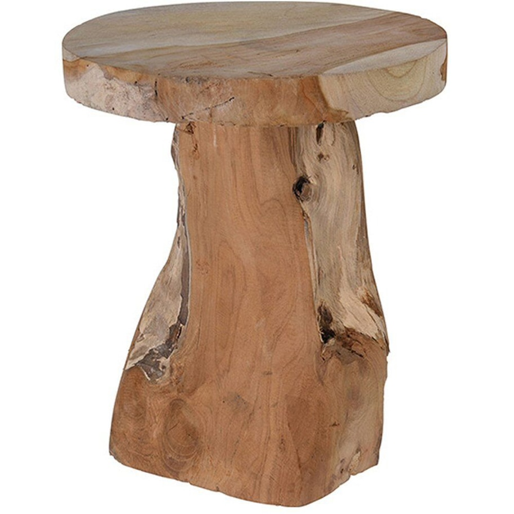 Taburet J11000140, lemn de tec, D 25 x 30 cm, bej