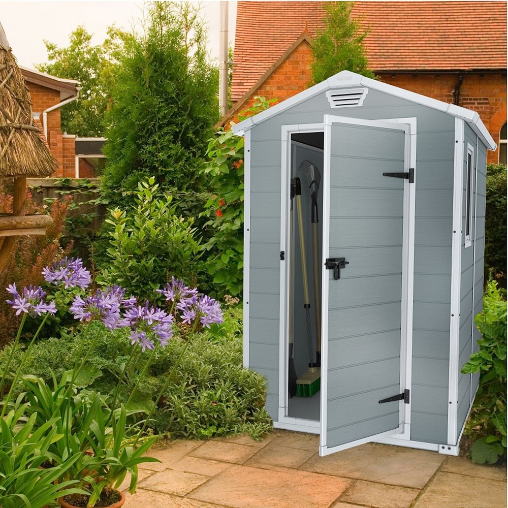 Casuta gradina KETER Manor 4x6, rasina, 130 x 192 x 198 cm, gri deschis
