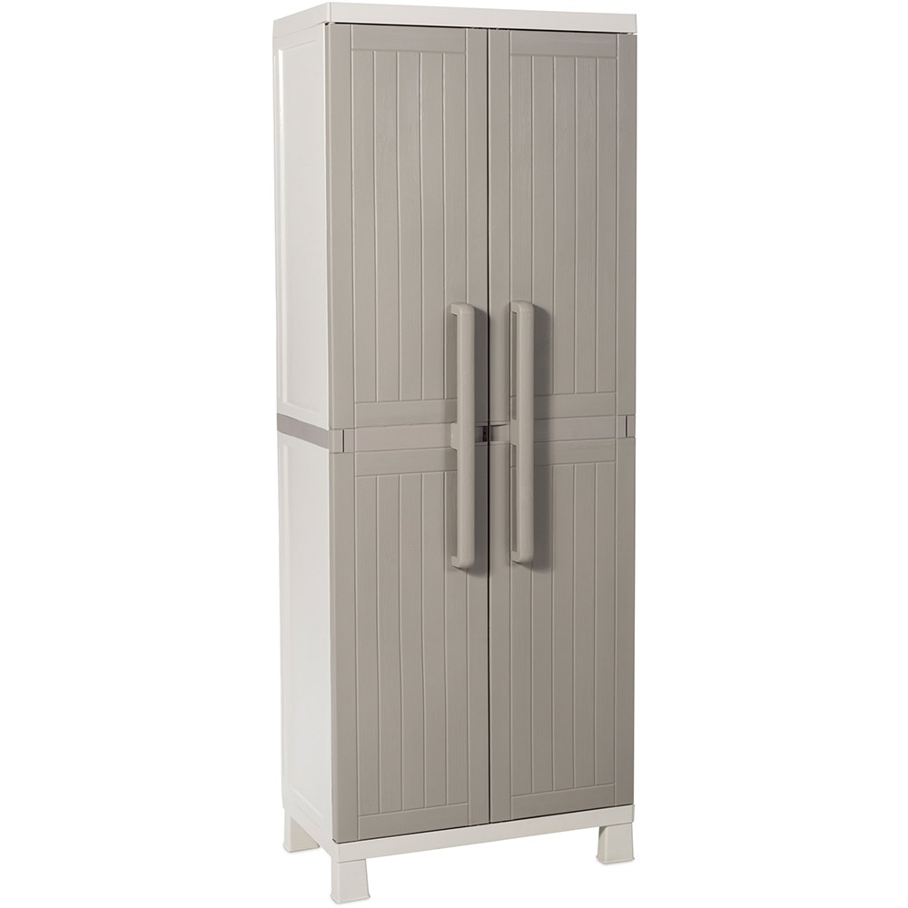 Dulap depozitare gradina TOOMAX Wood Midi, polipropilena, 65 x 37 x 173 cm, gri