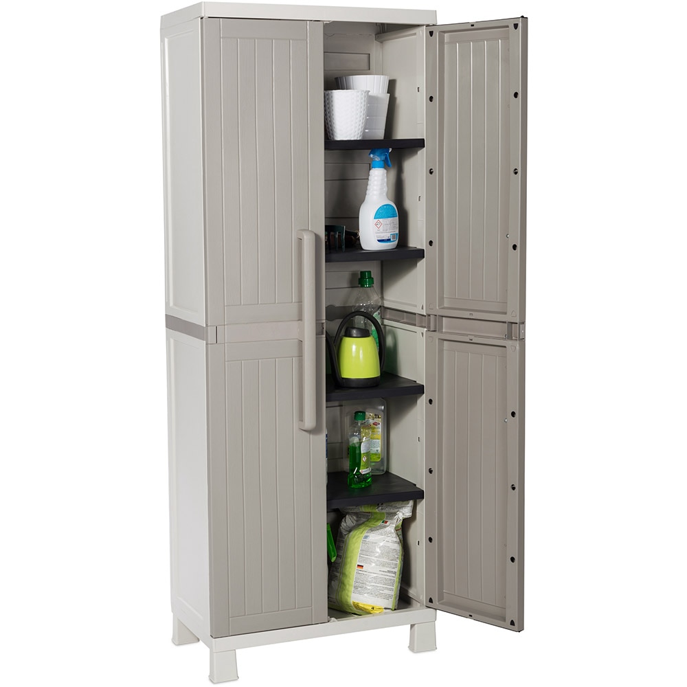 Dulap depozitare gradina TOOMAX Wood Midi, polipropilena, 65 x 37 x 173 cm, gri