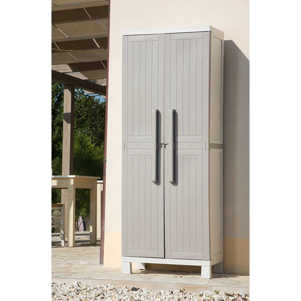 Dulap depozitare gradina TOOMAX Wood Midi, polipropilena, 65 x 37 x 173 cm, gri