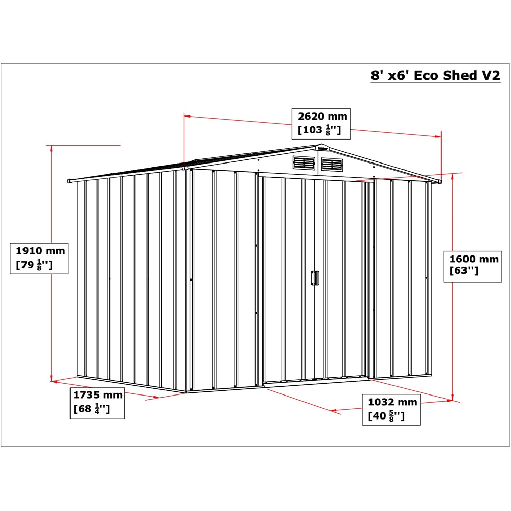 Casuta gradina DURAMAX Eco 8X6, otel, 262 x 182.2 x 191 cm, verde