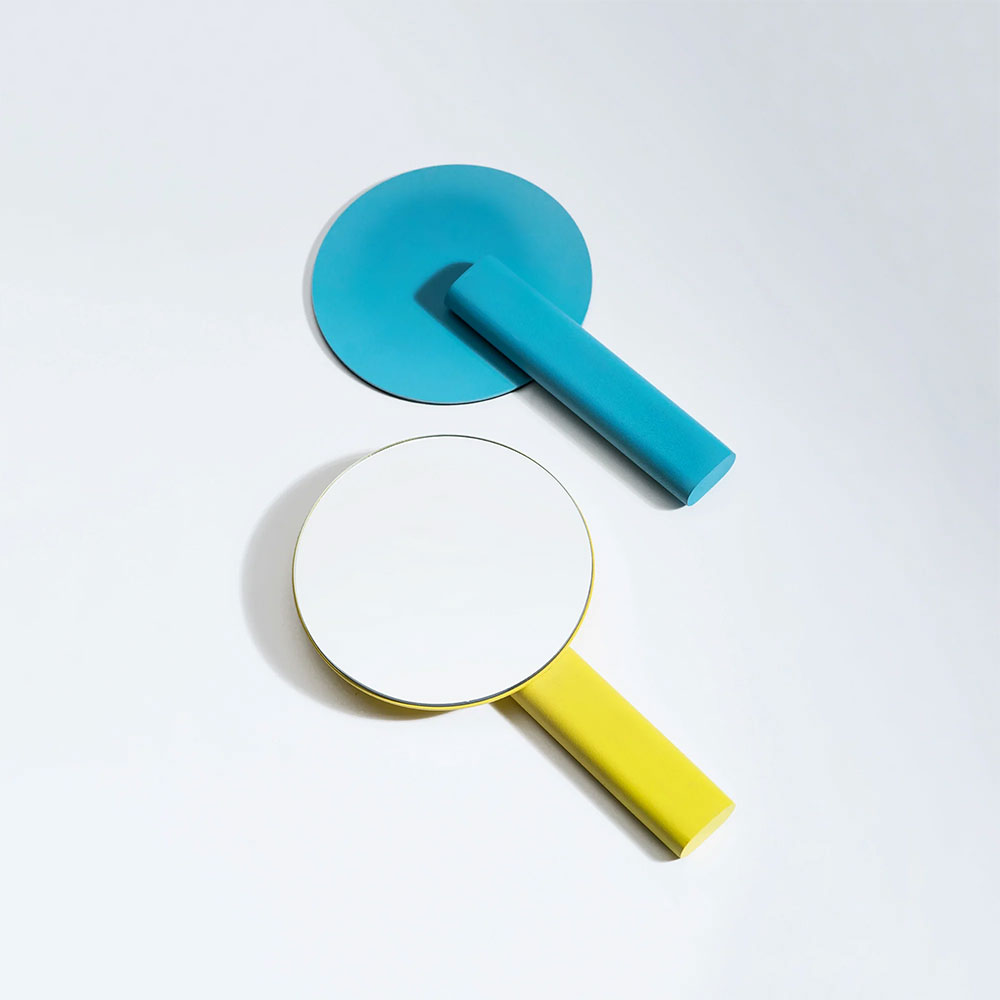 Oglinda cosmetica SPIN Paddle Vanity, 15 x 25 cm, metal, albastru-cyan