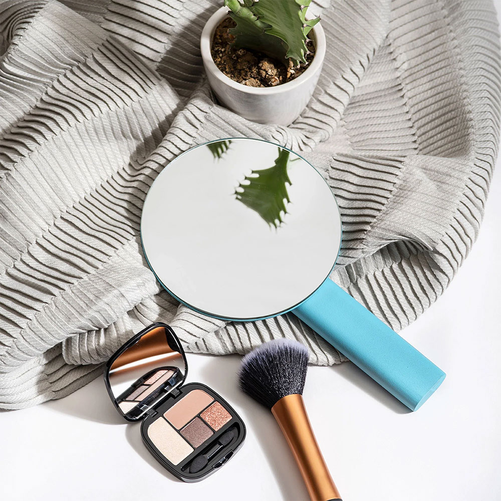 Oglinda cosmetica SPIN Paddle Vanity, 15 x 25 cm, metal, albastru-cyan