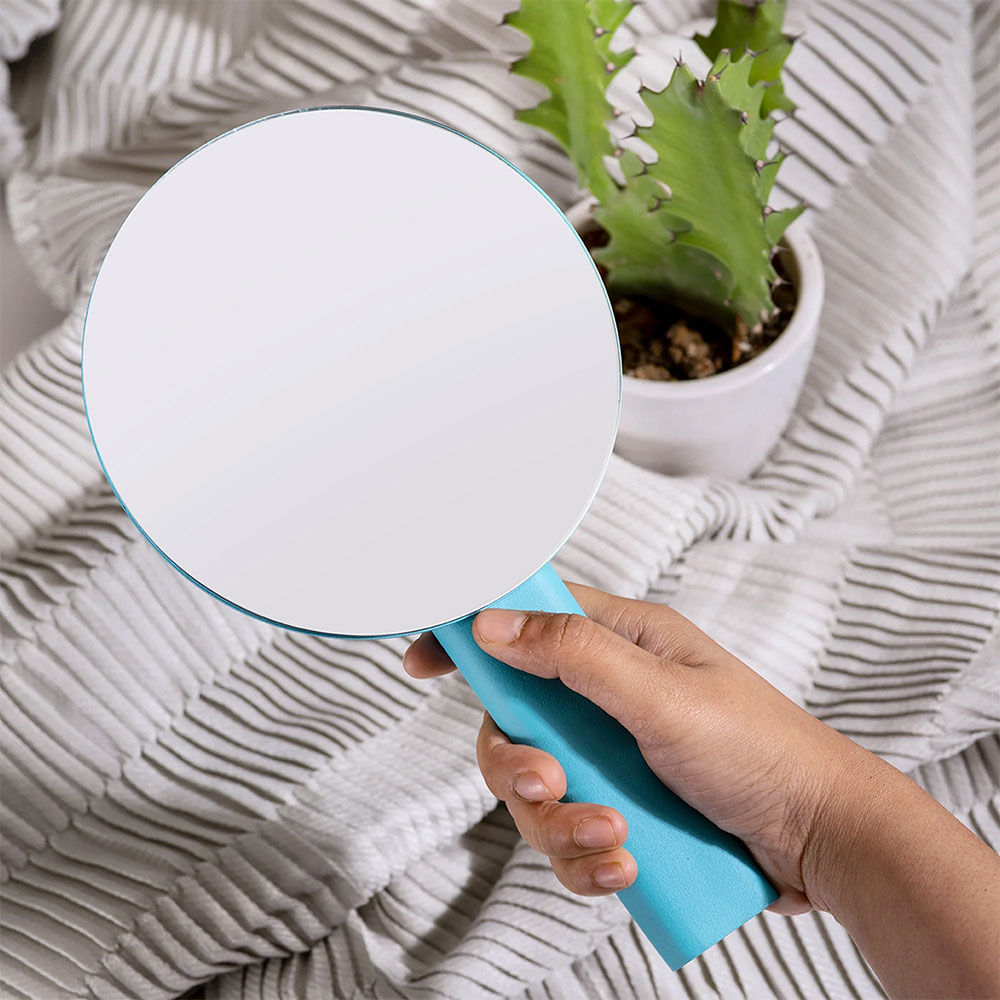 Oglinda cosmetica SPIN Paddle Vanity, 15 x 25 cm, metal, albastru-cyan