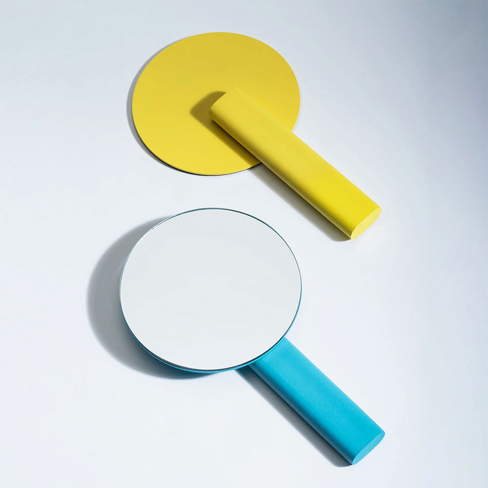 Oglinda cosmetica SPIN Paddle Vanity, 15 x 25 cm, metal, galben